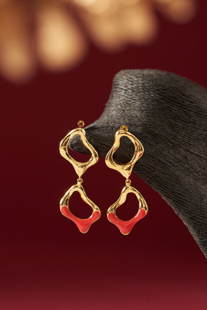 Gold Plated Handcrafted Enameled Dangler Earrings