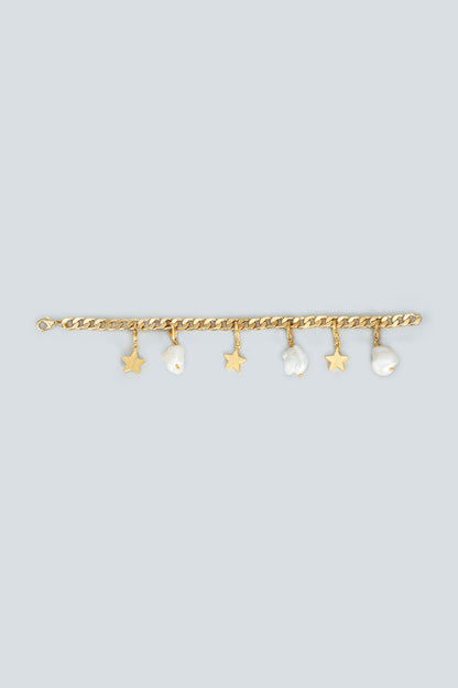 Gold Plated Baroque Pearl Charm Bracelet