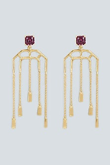 Gold Plated Amethyst Swarovski Crystal Dangler Earrings
