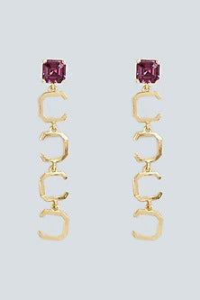 Gold Plated Amethyst Swarovski Crystal Dangler Earrings
