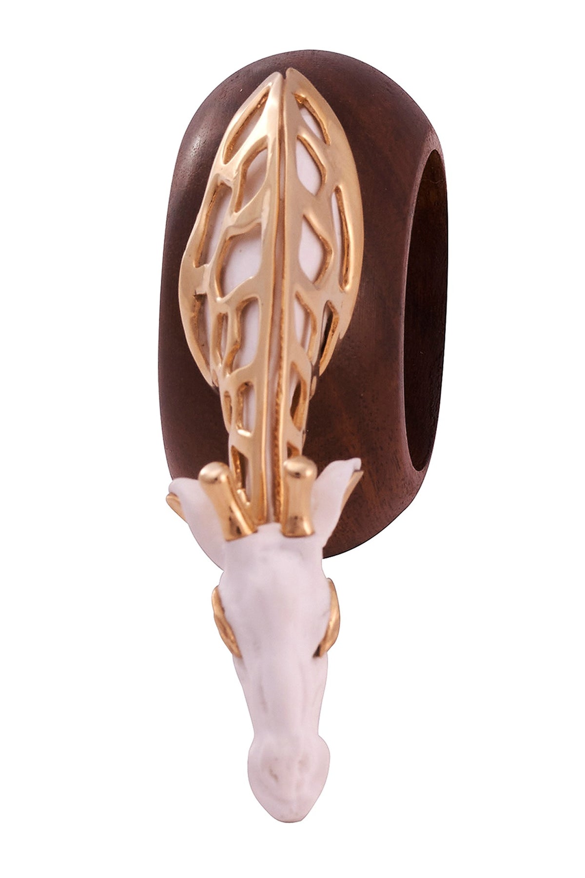 White & Gold Wood Giraffe Napkin Ring