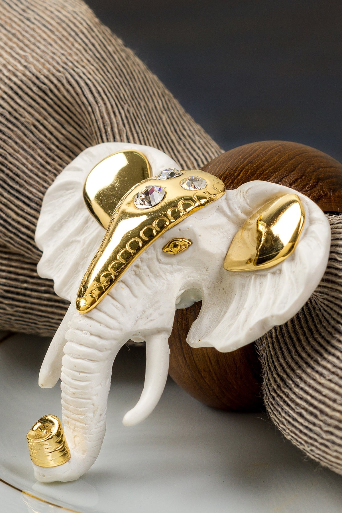White & Gold Wood Elephant Napkin Ring
