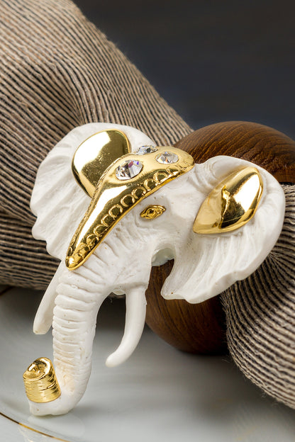 White & Gold Wood Elephant Napkin Ring
