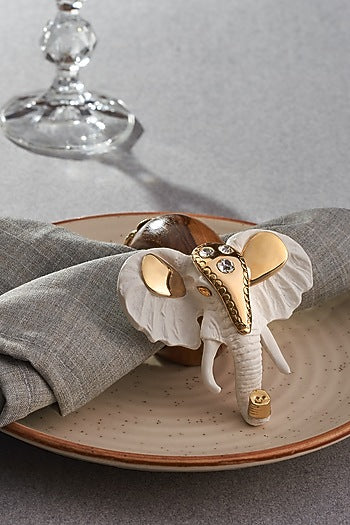 White & Gold Wood Elephant Napkin Ring