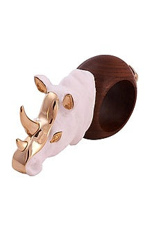 White & Gold Wood Elephant Rhino Ring