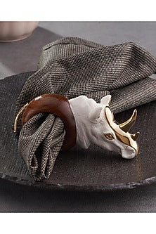 White & Gold Wood Elephant Rhino Ring