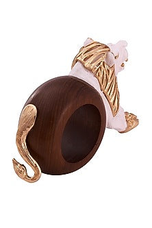 White & Gold Wood Elephant Lion Ring