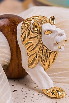 White & Gold Wood Elephant Lion Ring