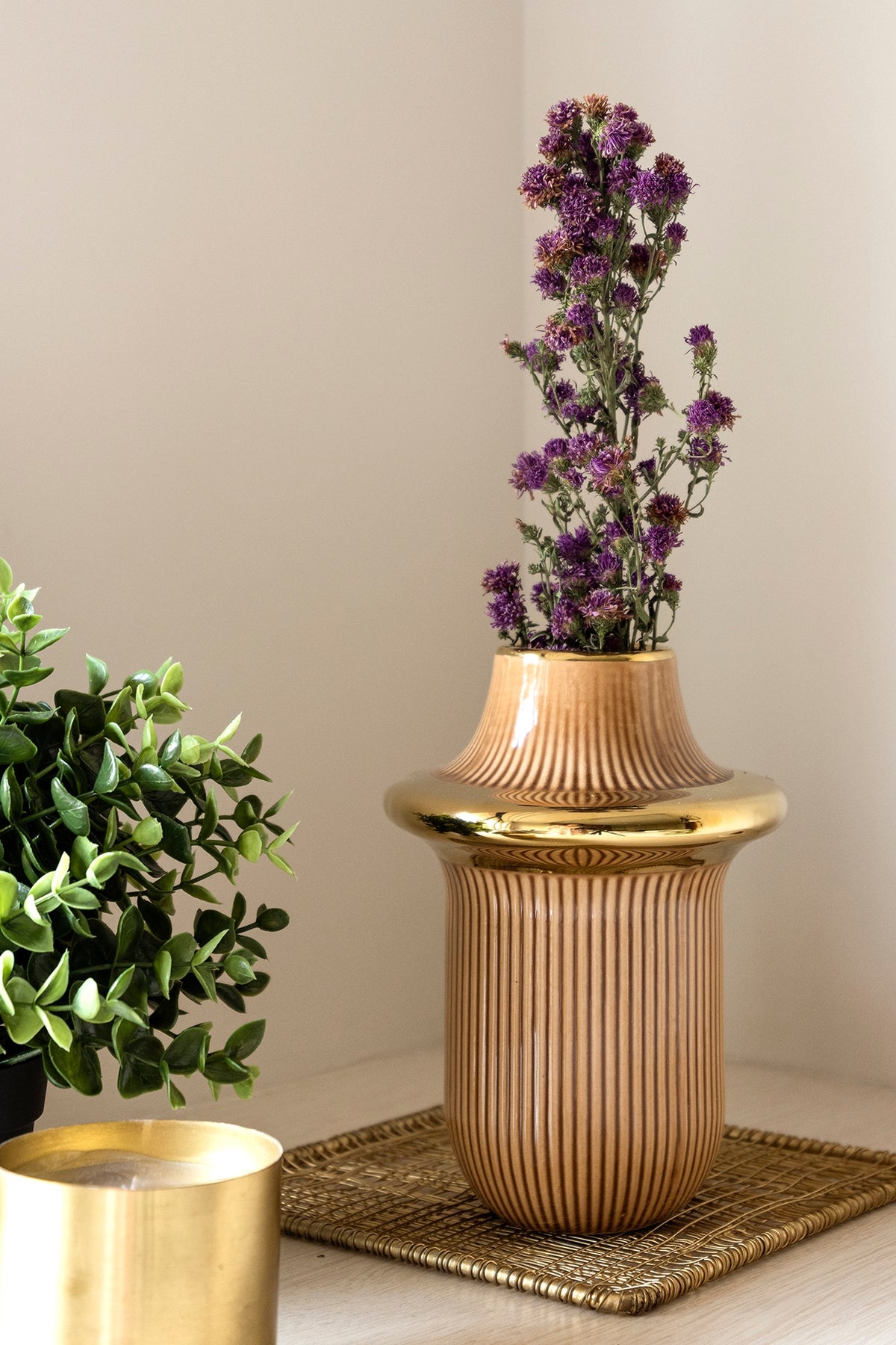 Orange Ceramic Rib-Ring Vase
