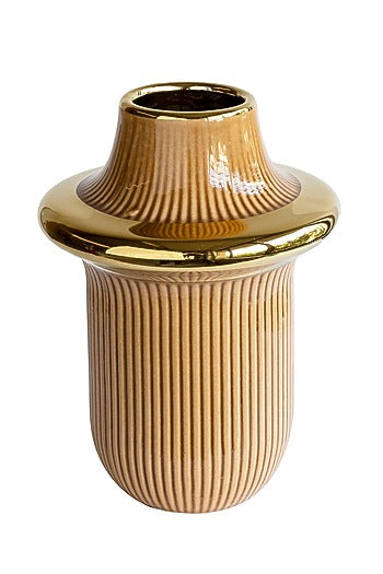 Orange Ceramic Rib-Ring Vase