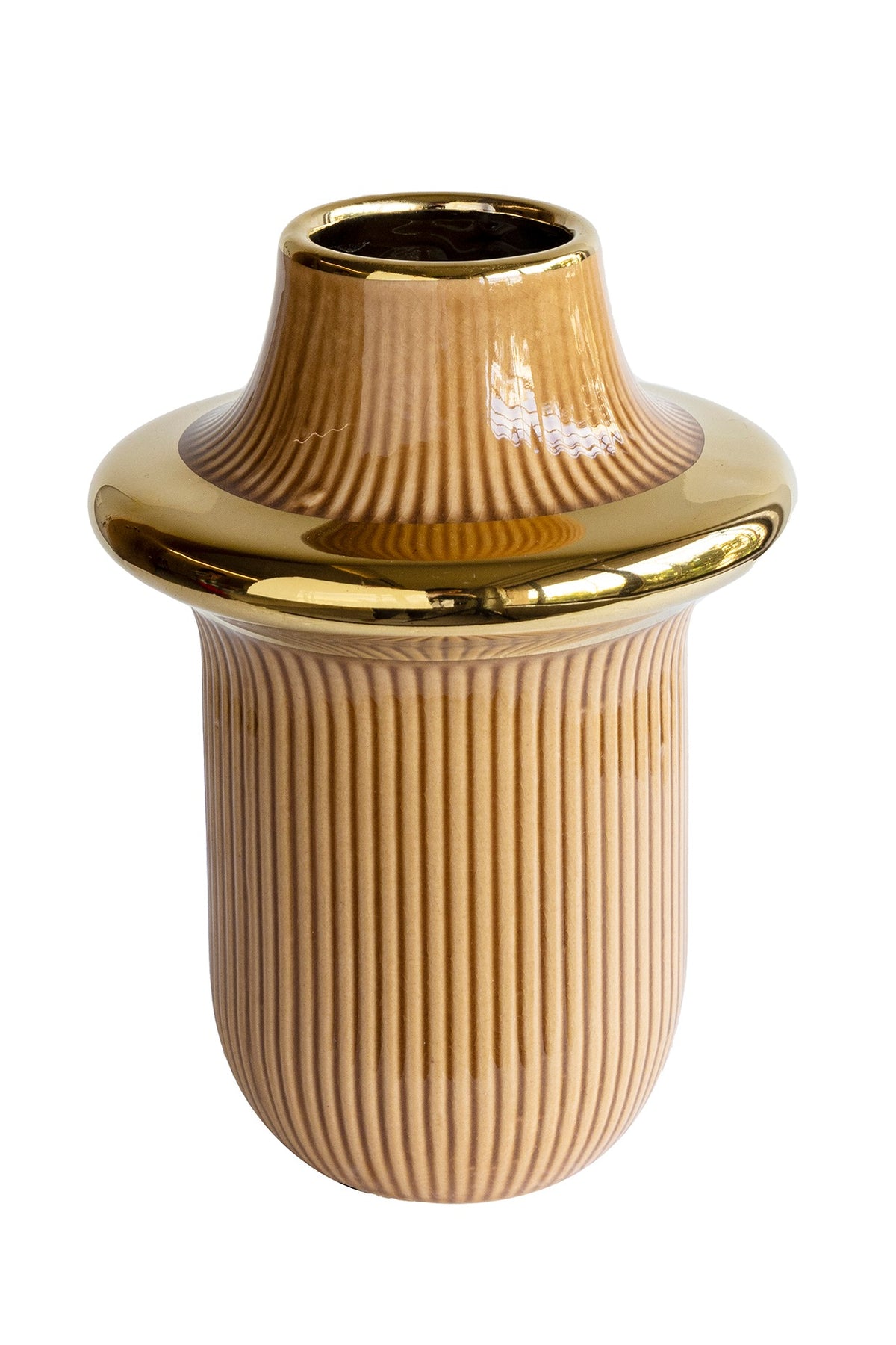 Orange Ceramic Rib-Ring Vase