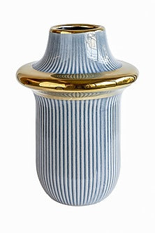 Blue Ceramic Rib-Ring Vase