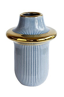 Blue Ceramic Rib-Ring Vase