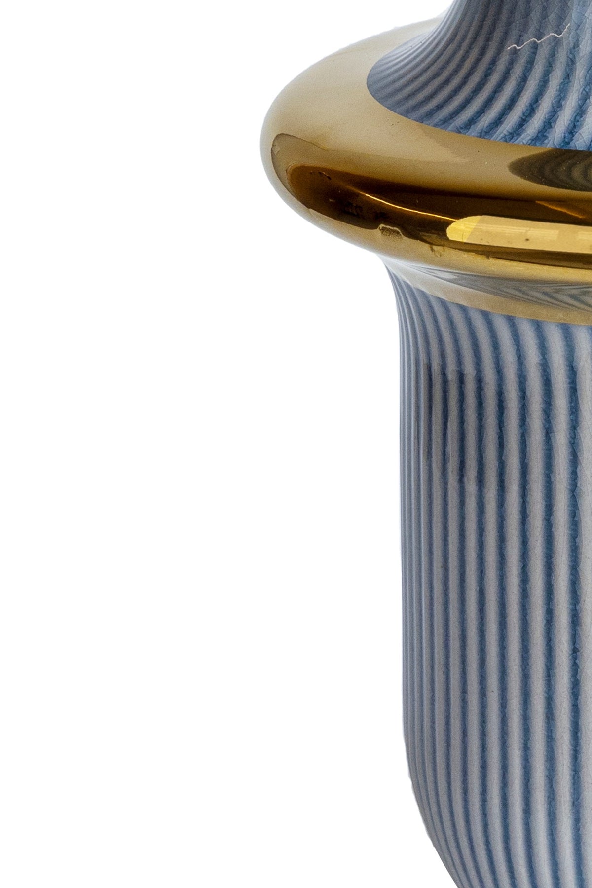 Blue Ceramic Rib-Ring Vase