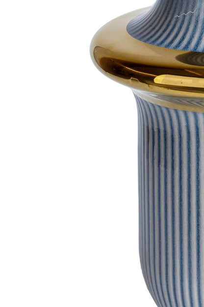 Blue Ceramic Rib-Ring Vase