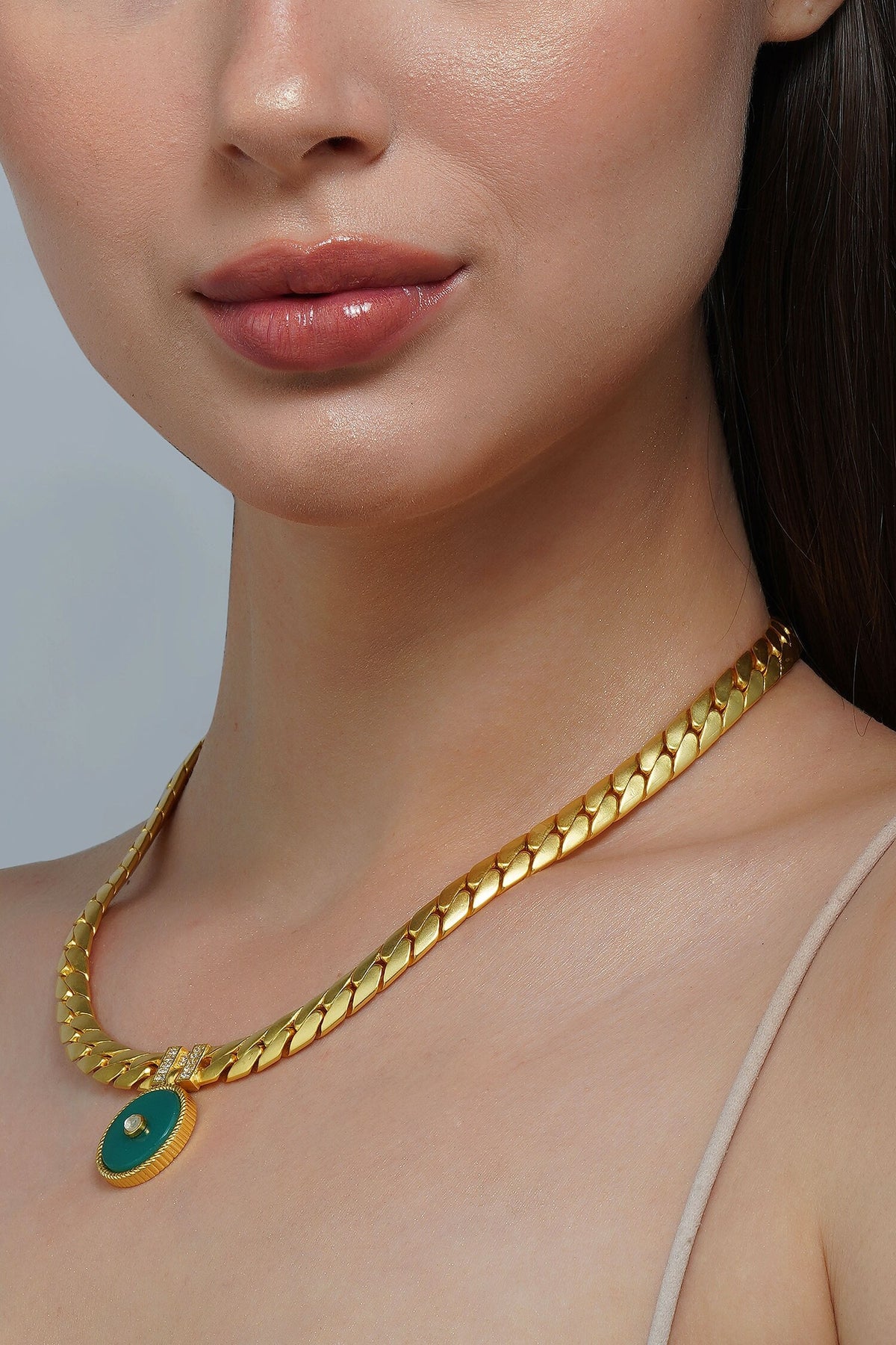 Onyx Link Pendant Necklace 