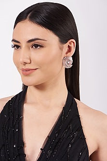 White Finish Synthetic Stone Earrings
