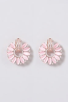 Two Toned Finish Pink Synthetic Stone Earrings