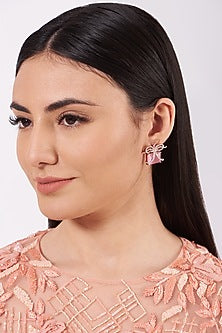 White Finish Stud Earrings With Zircons