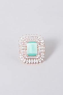 White Finish Ring With Green Stone