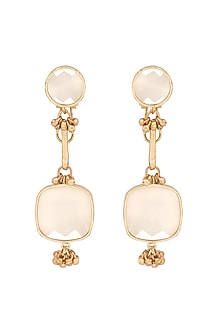 Gold Finish Quartz Stone Enameled Handcrafted Long Earrings