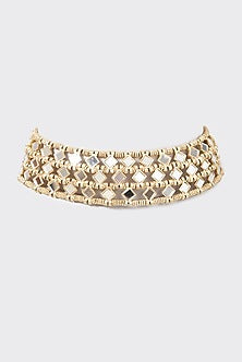Gold Finish Finely Cut Mirror Choker Necklace