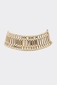 Gold Finish Finely-Cut Mirror Choker Necklace