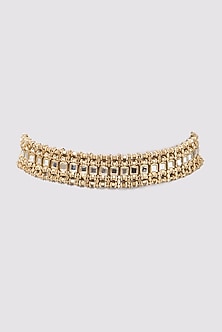 Gold Finish Choker Necklace With Finely-Cut Mirrors