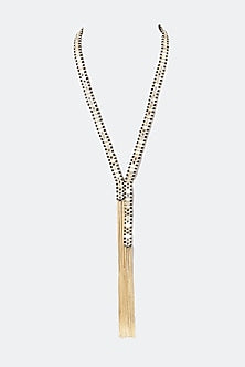 Gold Finish Mirror Fringed Long Necklace
