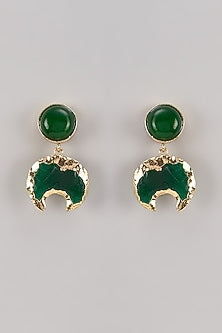 Gold Finish Green Quartz Stone Earrings