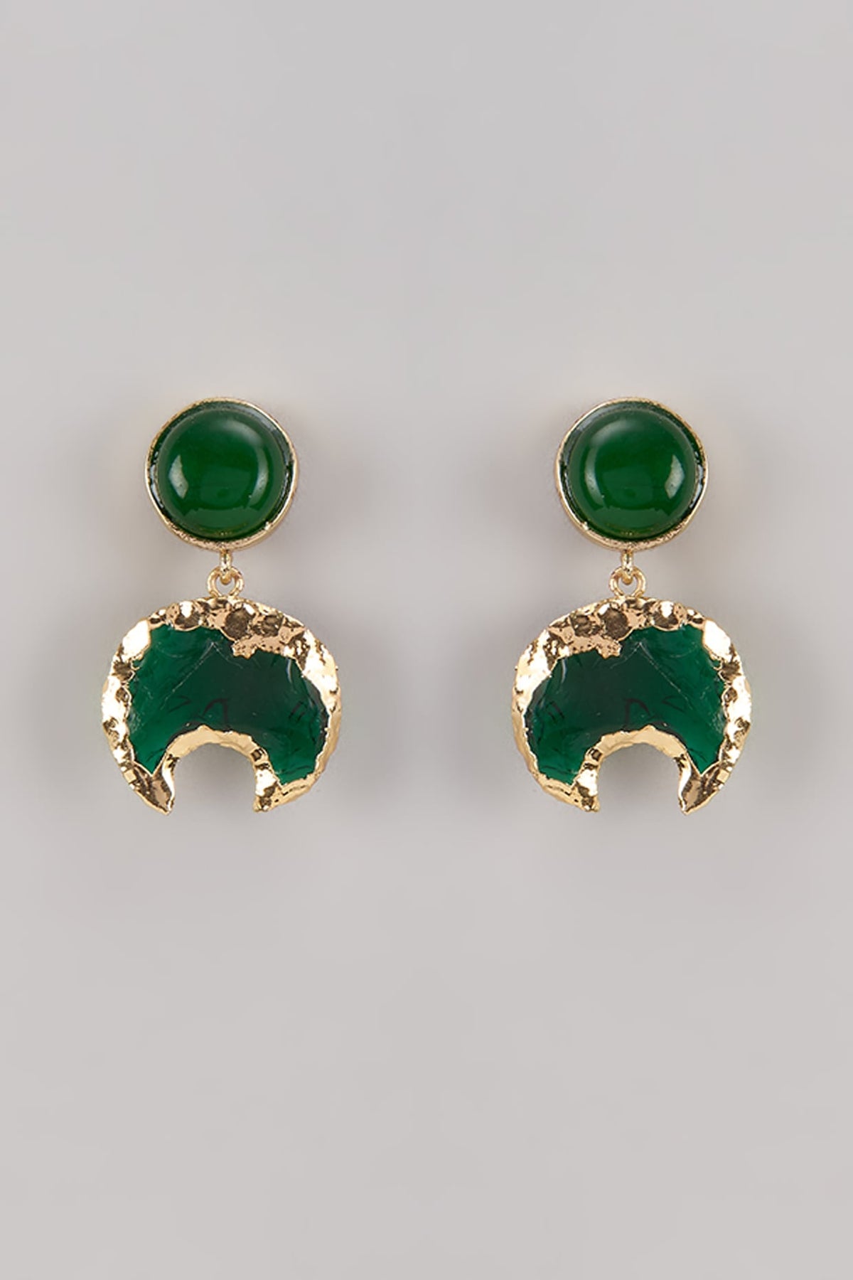 Gold Finish Green Quartz Stone Earrings