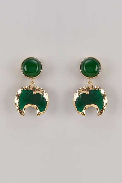 Gold Finish Green Quartz Stone Earrings