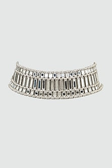 White Finish Choker Necklace With Mirror