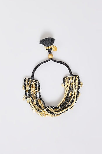 Gold Finish Black Stone Adjustable Bracelet