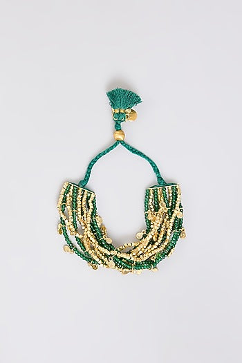 Gold Finish Green Stone Adjustable Bracelet