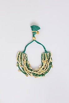 Gold Finish Green Stone Adjustable Bracelet