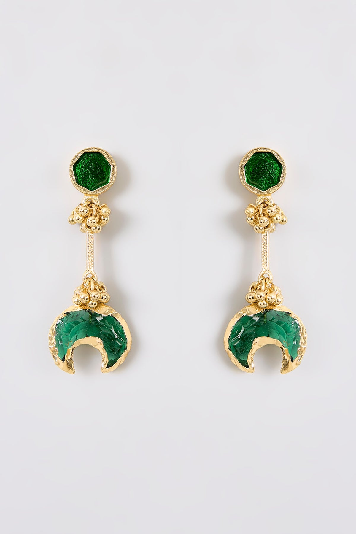 Gold Finish Green Water Pearl Dangler Earrings