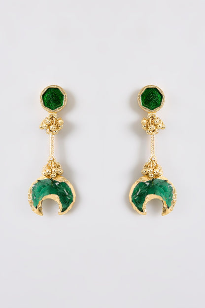 Gold Finish Green Water Pearl Dangler Earrings