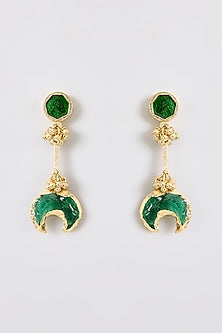 Gold Finish Green Water Pearl Dangler Earrings