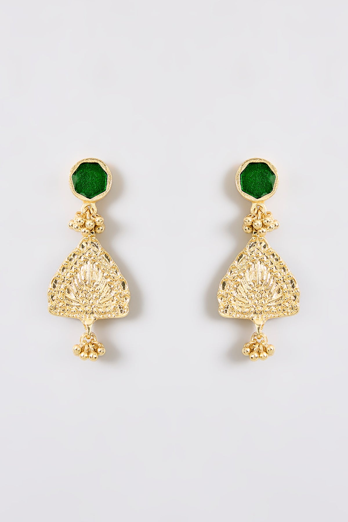 Gold Finish Green Water Pearl Dangler Earrings