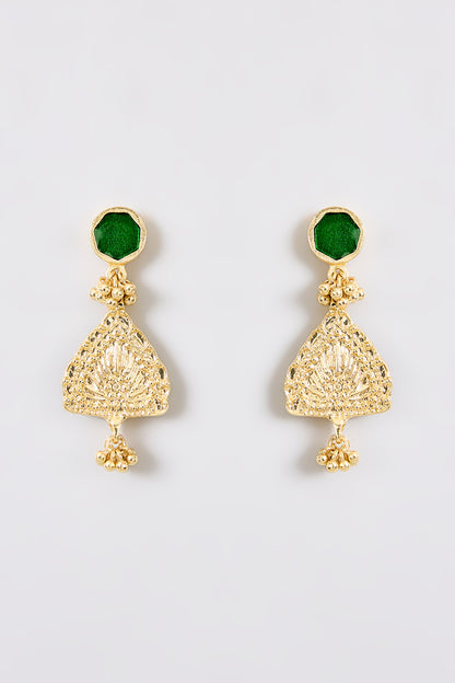 Gold Finish Green Water Pearl Dangler Earrings