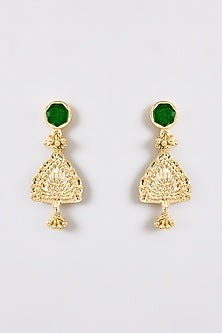 Gold Finish Green Water Pearl Dangler Earrings