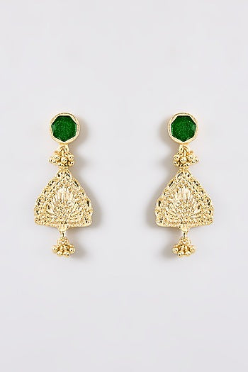 Gold Finish Green Water Pearl Dangler Earrings