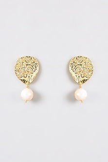 Gold Finish Water Pearl Stud Earrings