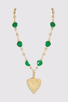 Gold Finish Green Water Pearl Necklace