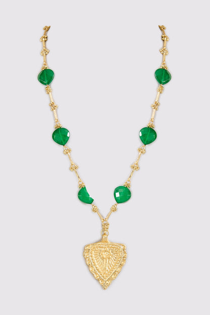 Gold Finish Green Water Pearl Necklace