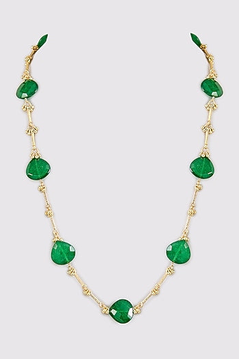 Gold Finish Green Water Pearl Necklace