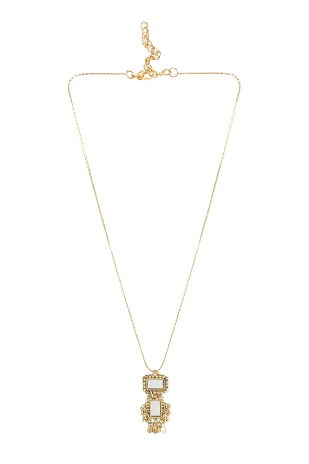 Gold Finish Mirror & Gold Stone Necklace