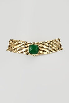 Gold Finish Green Stone Necklace