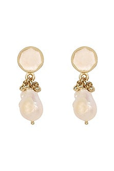 Gold Finish Fresh Water Pearl Dangler Earrings